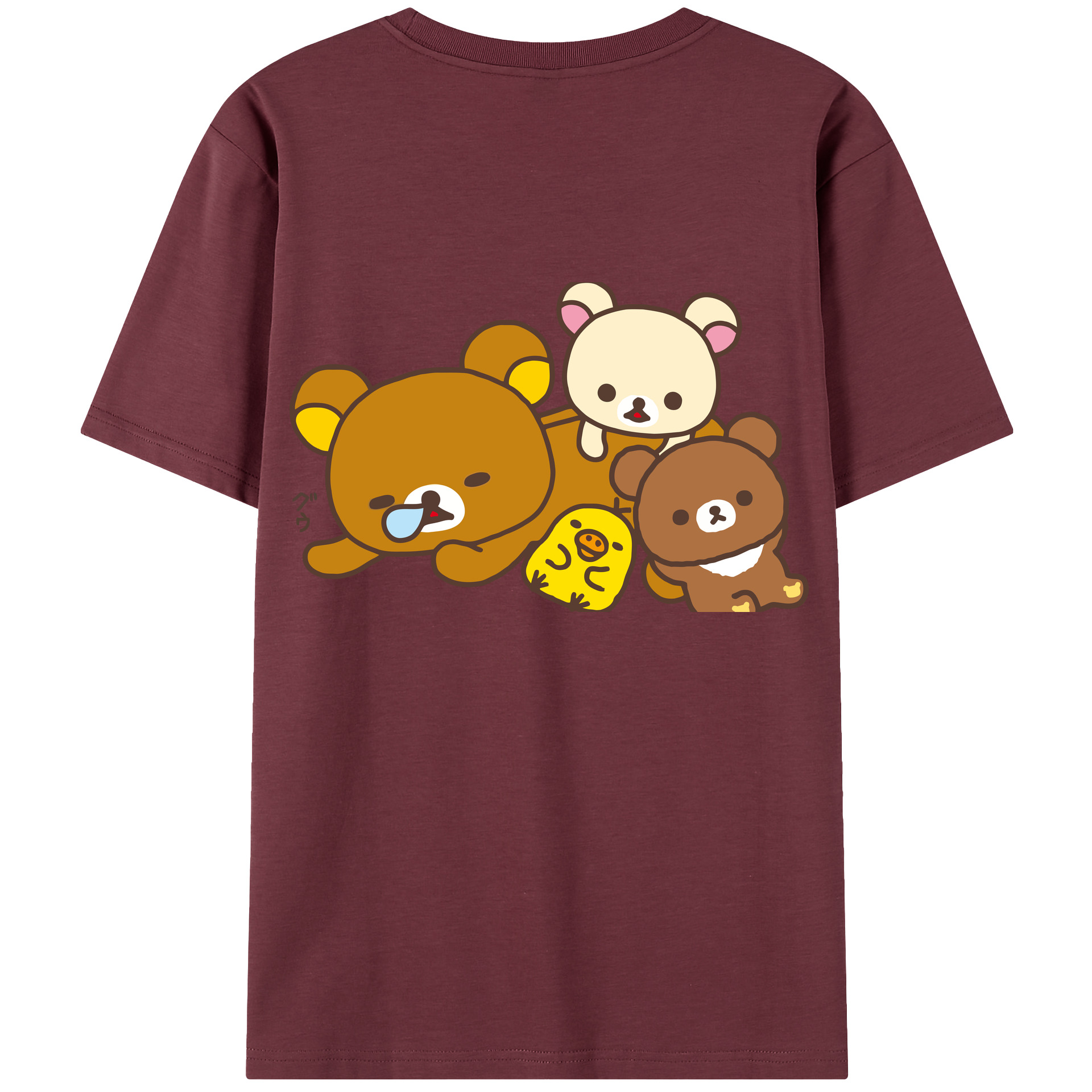 （画像用） リラックマ リラックマ キイロイトリ Rilakkuma Korilakkuma Kiiroitori 綿100％半袖Tシャツ（背面プリント）